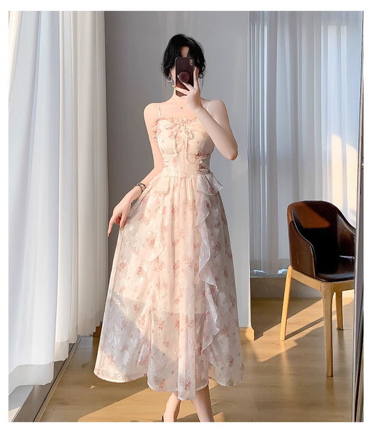 New Simple Elegant Cake Lace Design Cardigan Spaghetti Strap Dress TP3063