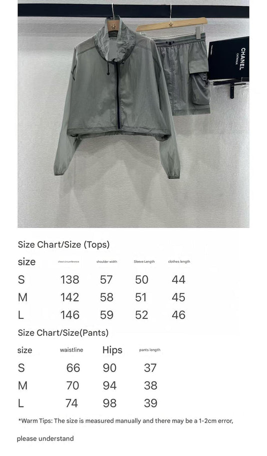 Moncle 25 Hooded Sun-Protective Jacket and Short Skirt Set Gray Nylon 249062