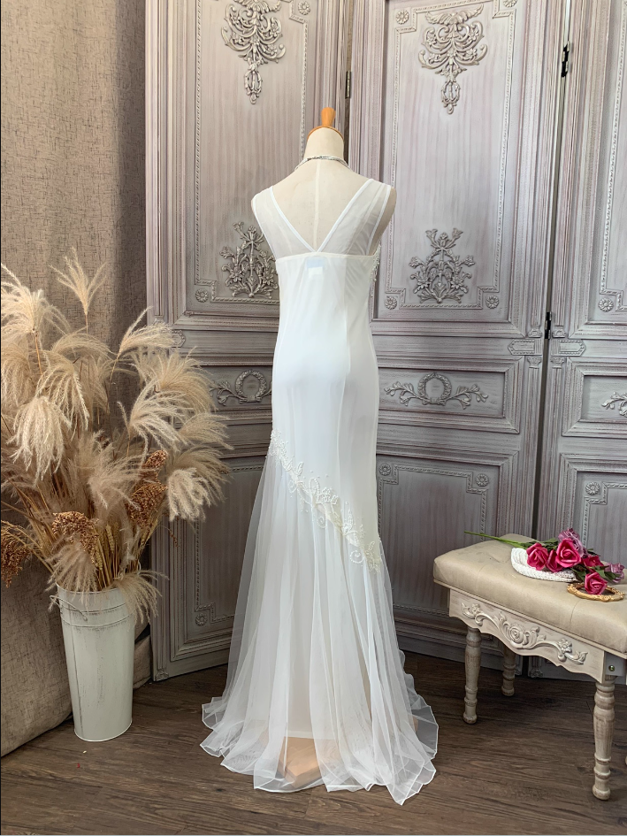 Elegant White Mermaid Sleeveless Beaded Chiffon Long Prom Dress Evening Dress P4352