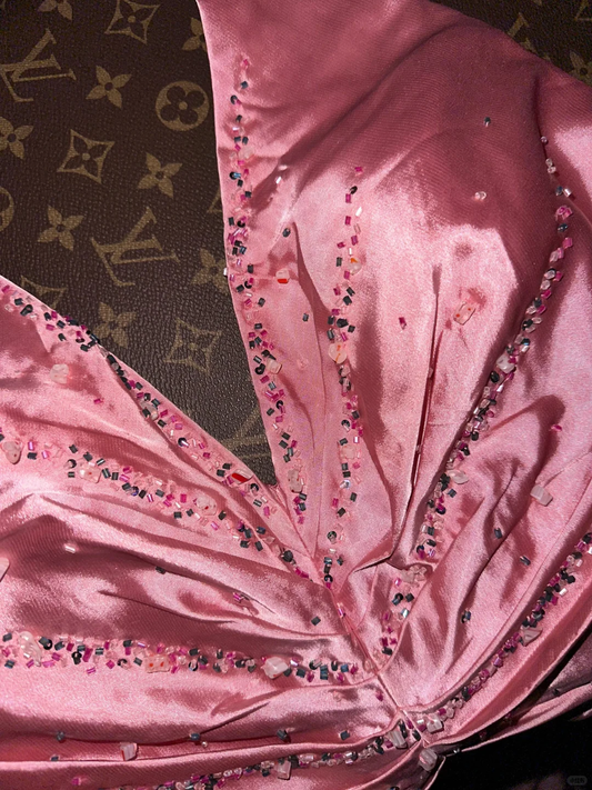 Glamorous Rose Pink Satin Mermaid V-Neck Evening Gown TP5350