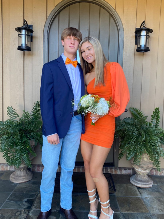 One Sleeve Orange Homecoming Dress,Orange Party Dress Y2325