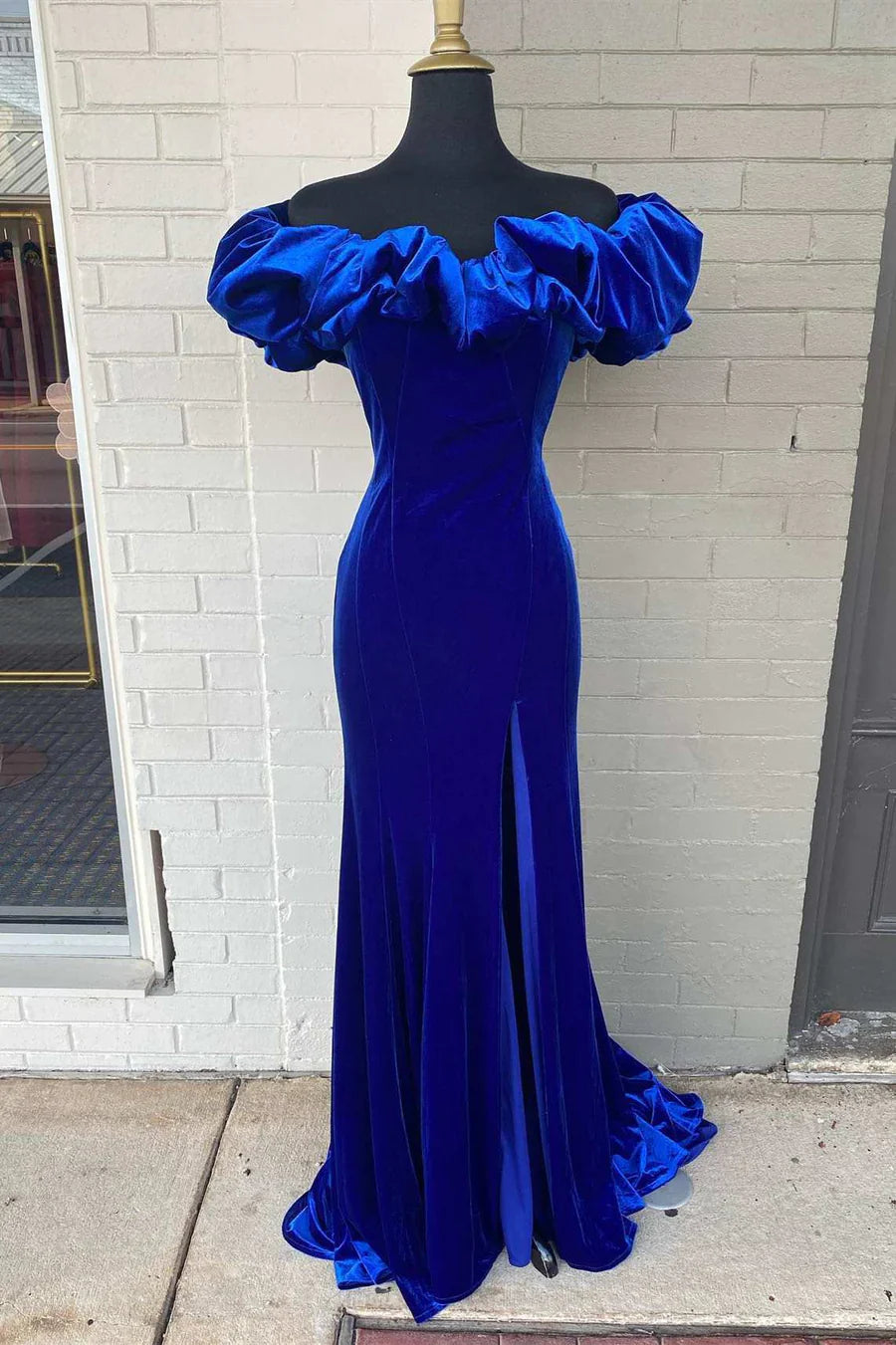 Royal Blue Off-the-Shoulder Ruffled Mermaid Long Prom Dress TP70