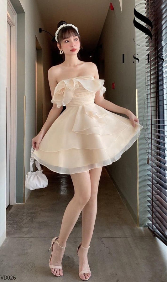 Brown tube top waist slim short skirt homecoming dress R3496