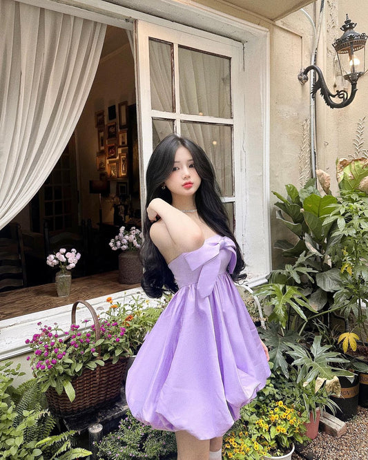 Charming Purple Strapless Bubble Princess Dress Homecoming Dress R3638