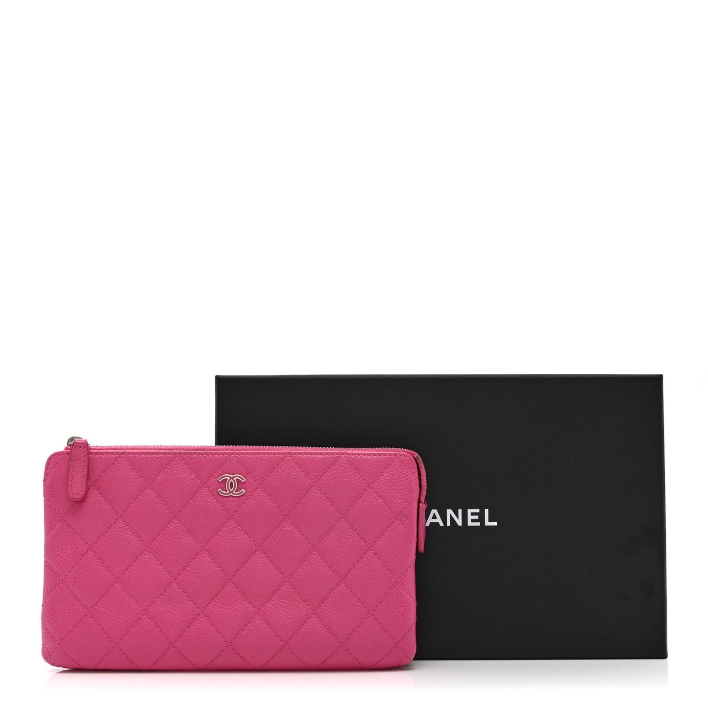 Caviar Quilted Enamel Zipped Clutch Pink