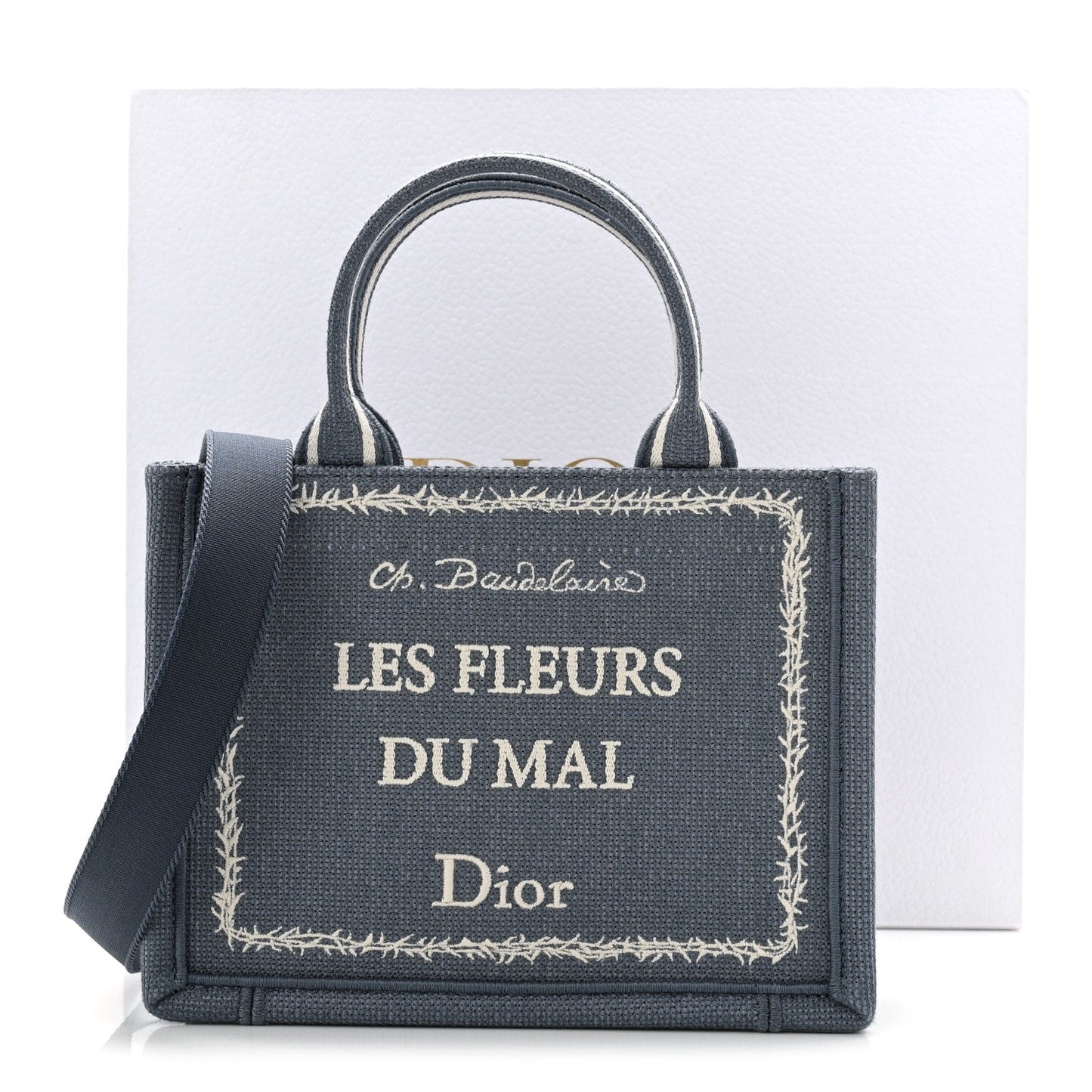 Canvas Embroidered Les Fleurs du Mal Mini Book Tote Blue White