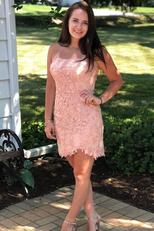 Sexy Strapless Tight Red Lace Short Party Dress Cocktail Dresses