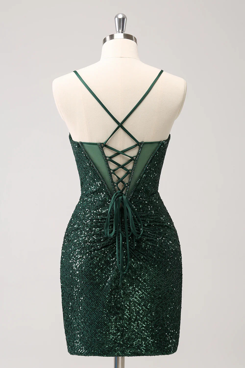 omberprom Homecoming Dress Sparkly Unique Dark Green Tight Sequin Corset with Lace Up Back