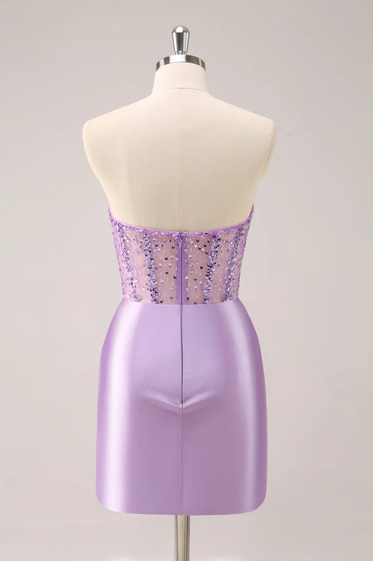 omberprom Charming Homecoming Dress Bodycon Strapless Sequins Ruched with Beading Sparkly