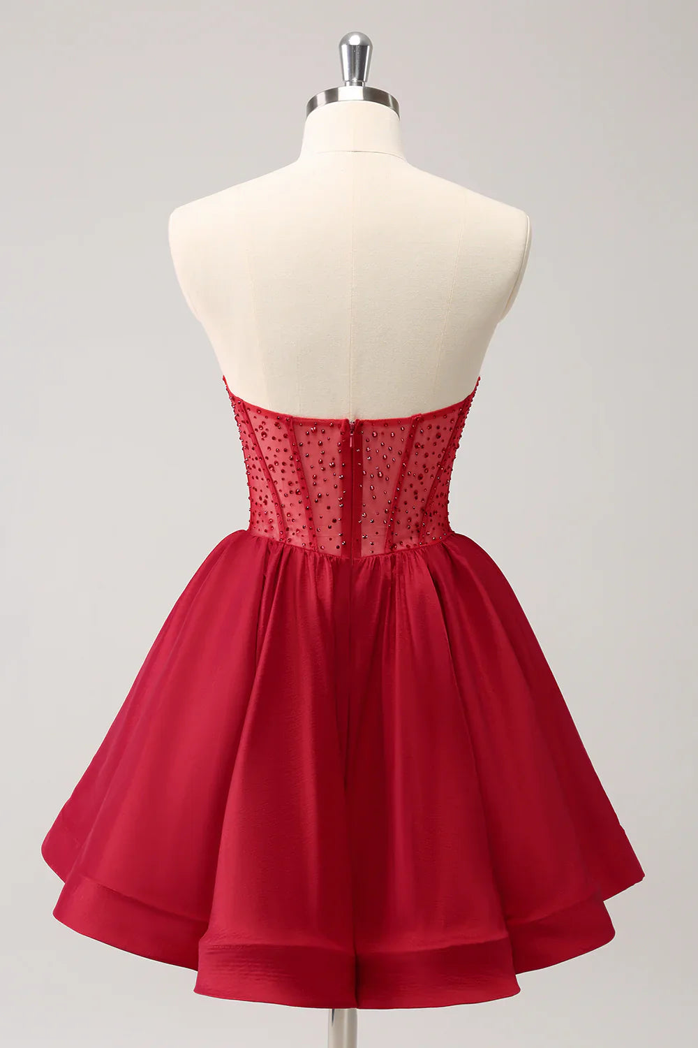 omberprom Homecoming Dress Cute A Line Strapless Corset Ruffle with Beading Graduation Dress