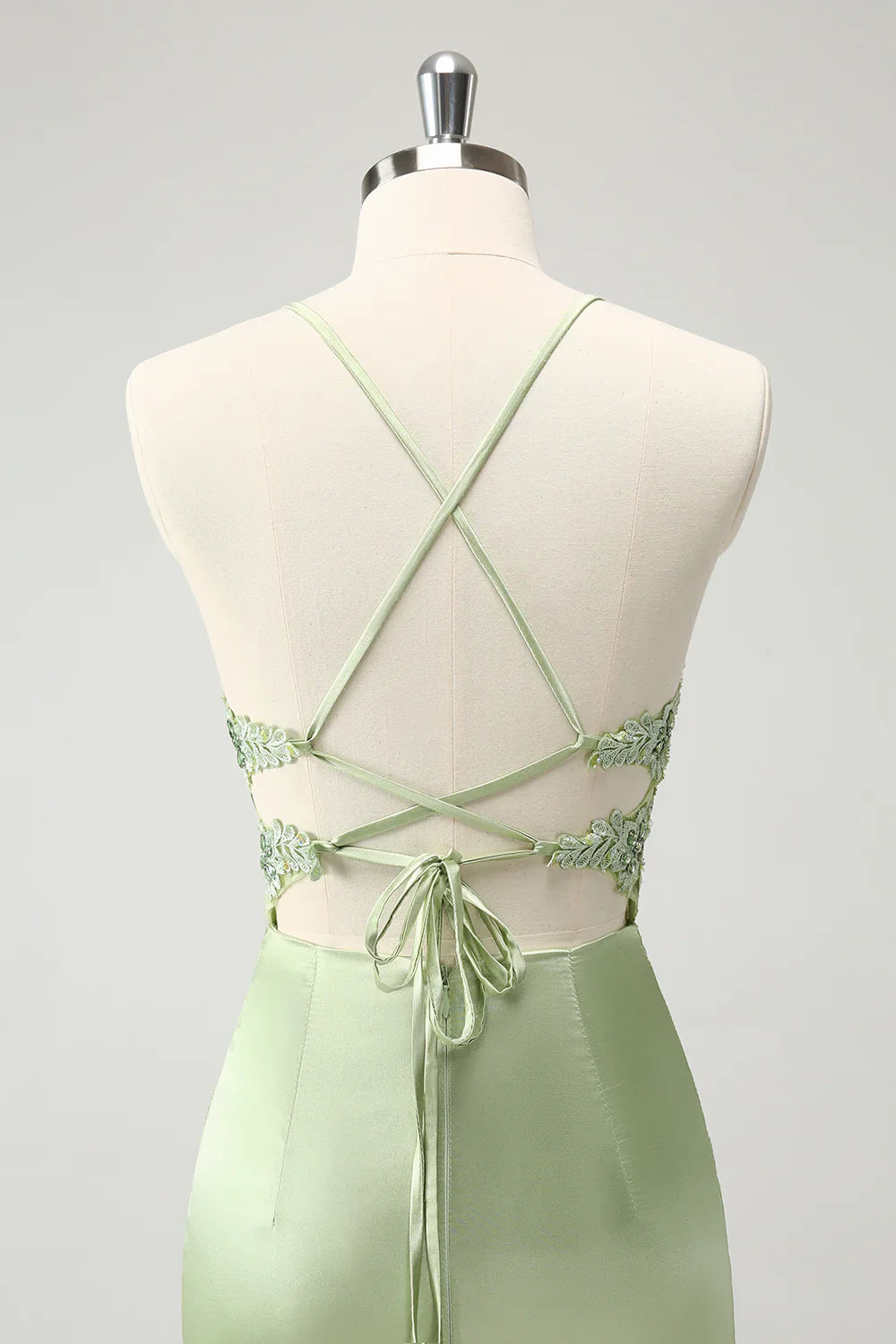 omberprom Stylish Green Homecoming Dress Sheath Criss Cross Back Corset Short with Appliques