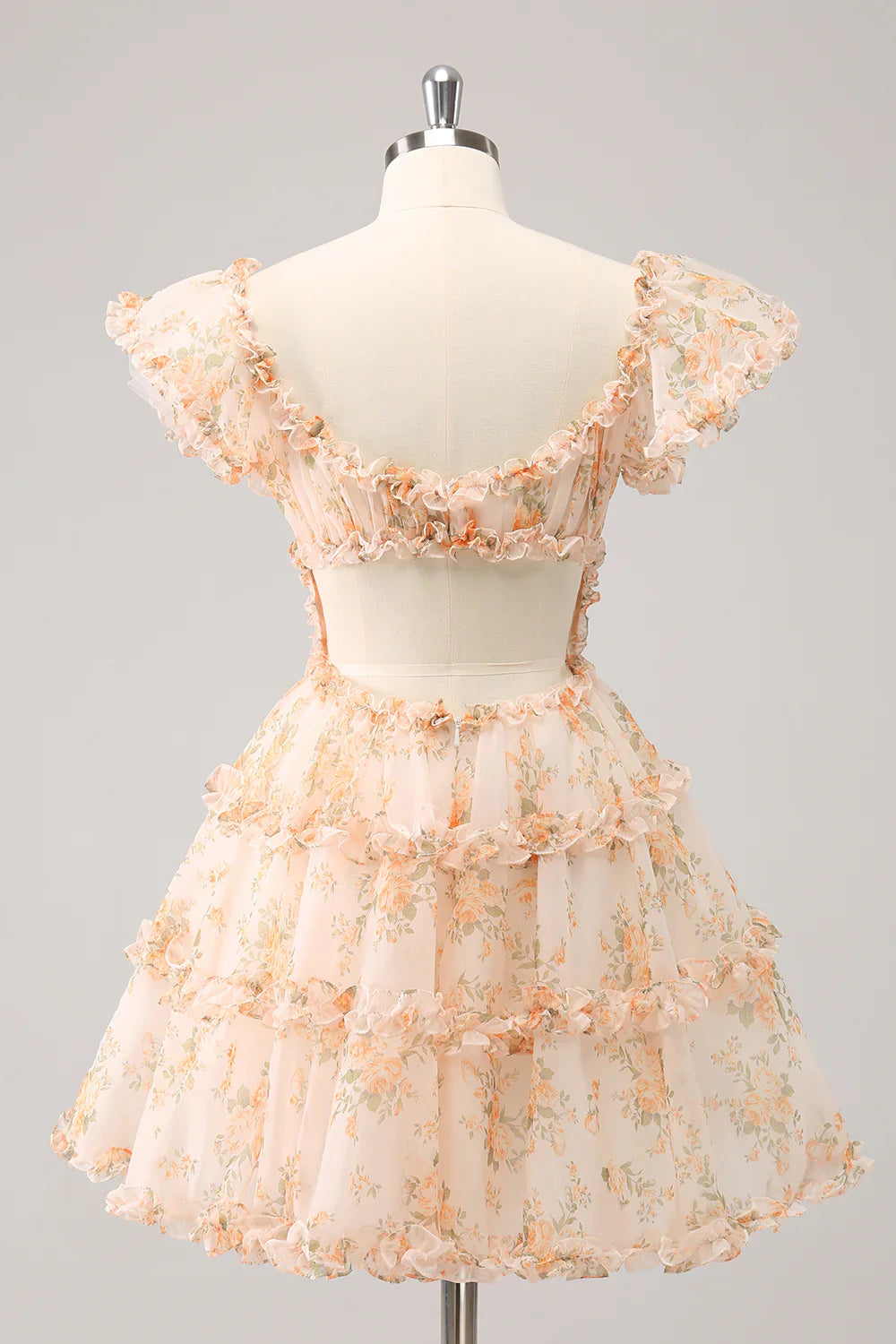 omberprom A Line Homecoming Dress Cute Yellow Square Neck Corset Backless