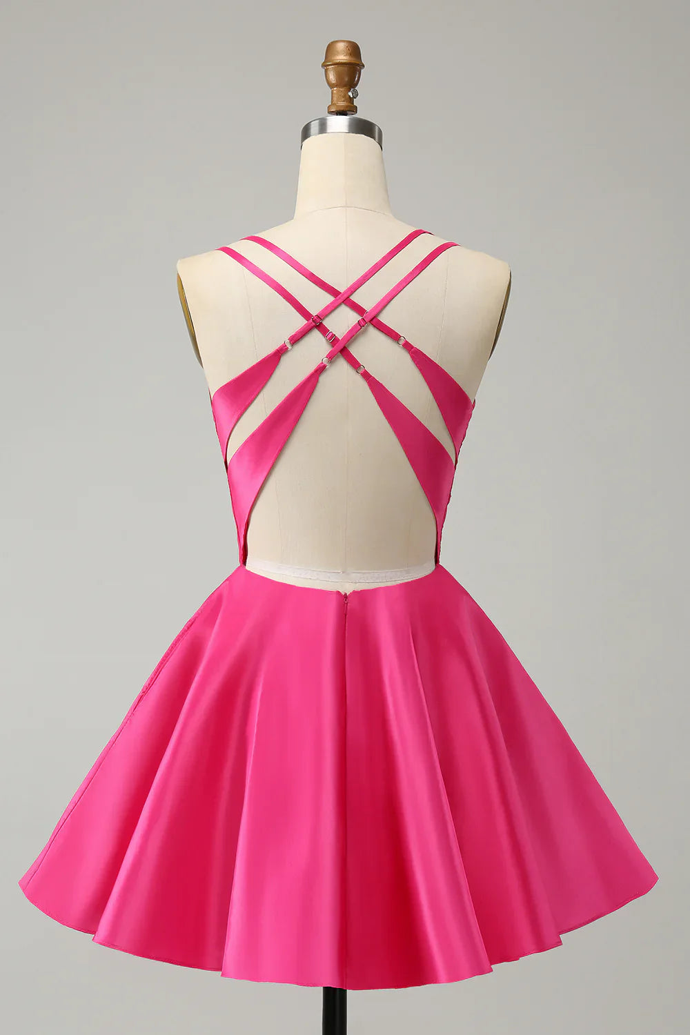 omberprom A Line Homecoming Dress Spaghetti Straps Backless Graduation Dress Simple Party Dress