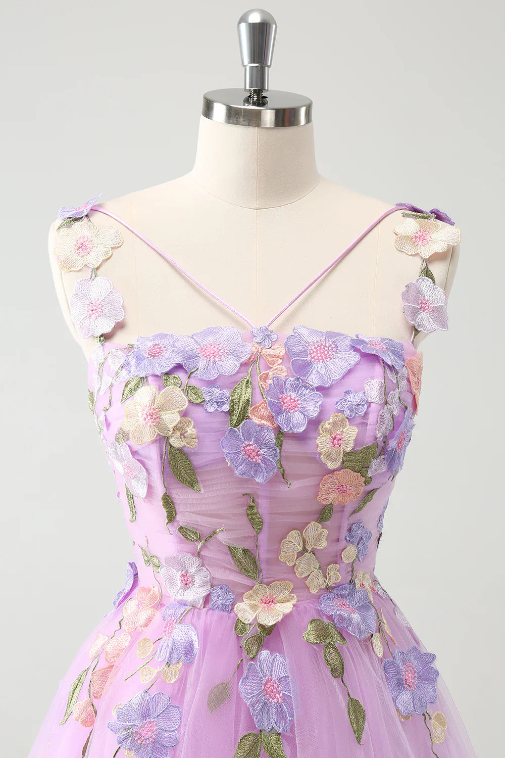 omberprom A Line Homecoming Dress Gorgeous Purple Spaghetti Straps Short with 3D Flowers