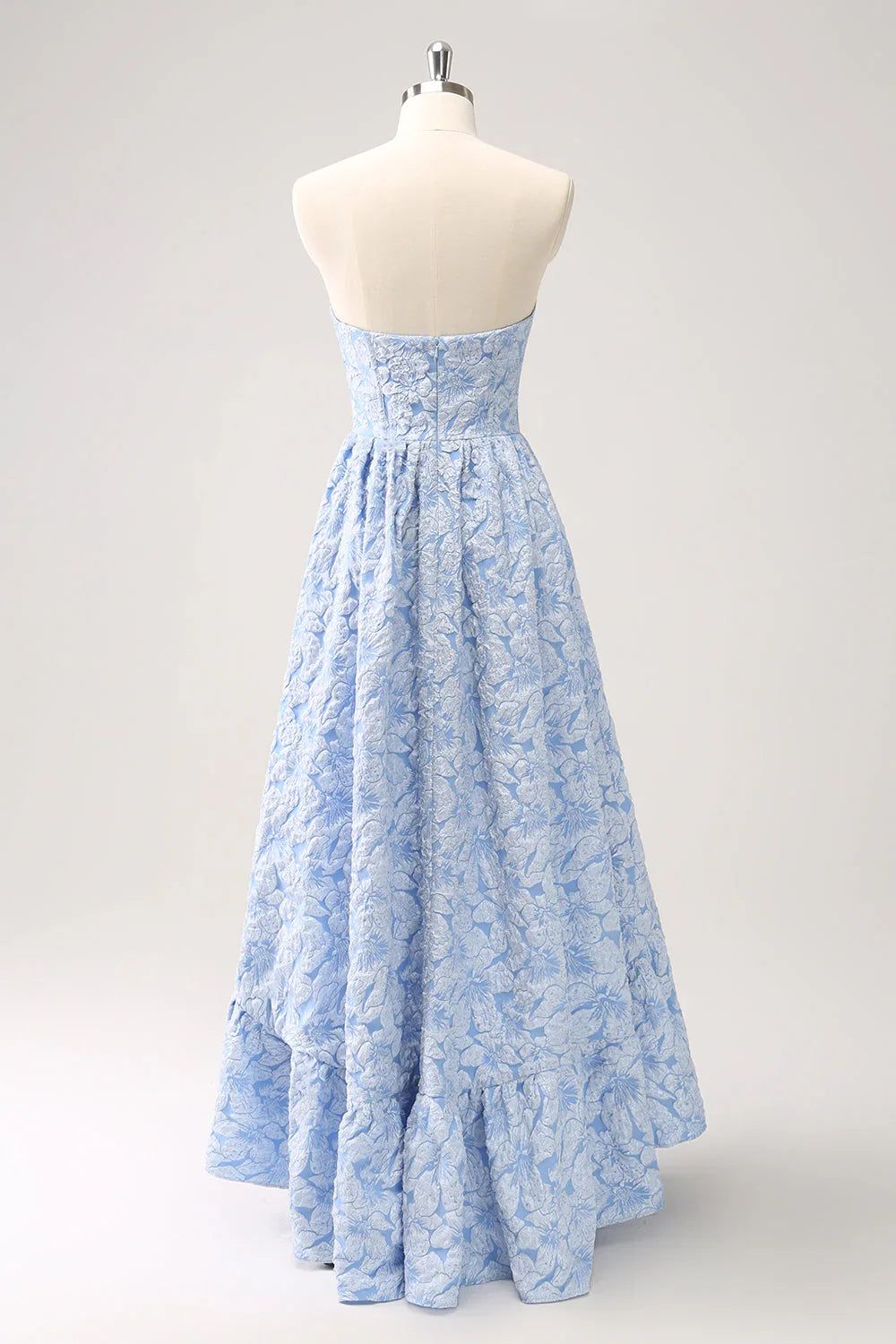 omberprom Homecoming Dresses A-Line Graduation Dresses Strapless Floral High Low Ruffled Dress Blue