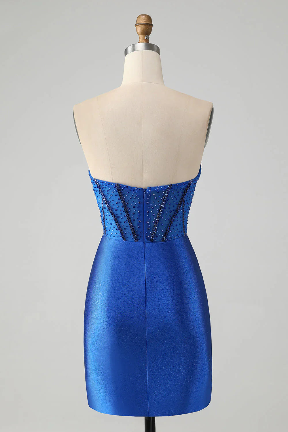 omberprom Short Homecoming Dress Classy Sparkly Royal Blue Tight Strapless with Beading