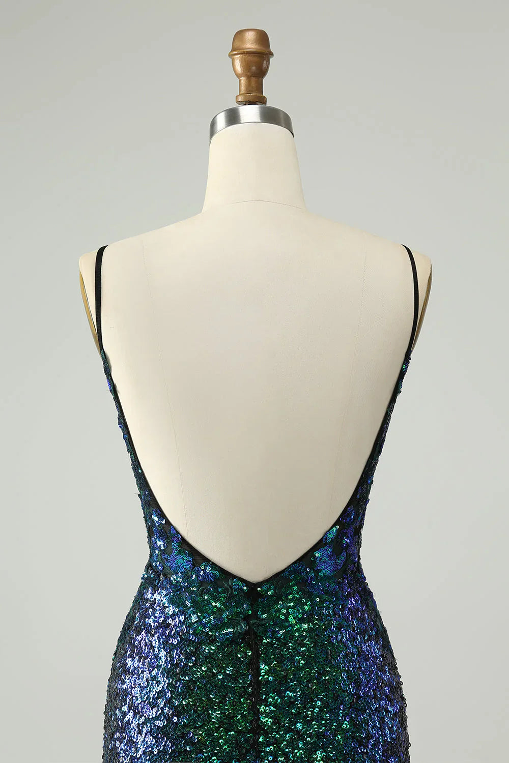 omberprom Homecoming Dress Sparkly Dark Green Spaghetti Straps Tight with Sequins