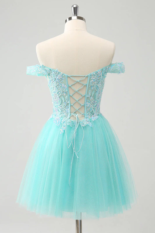 omberprom A Line Sequins Homecoming Dress Off The Shoulder Graduation Dresses Short Prom Dress