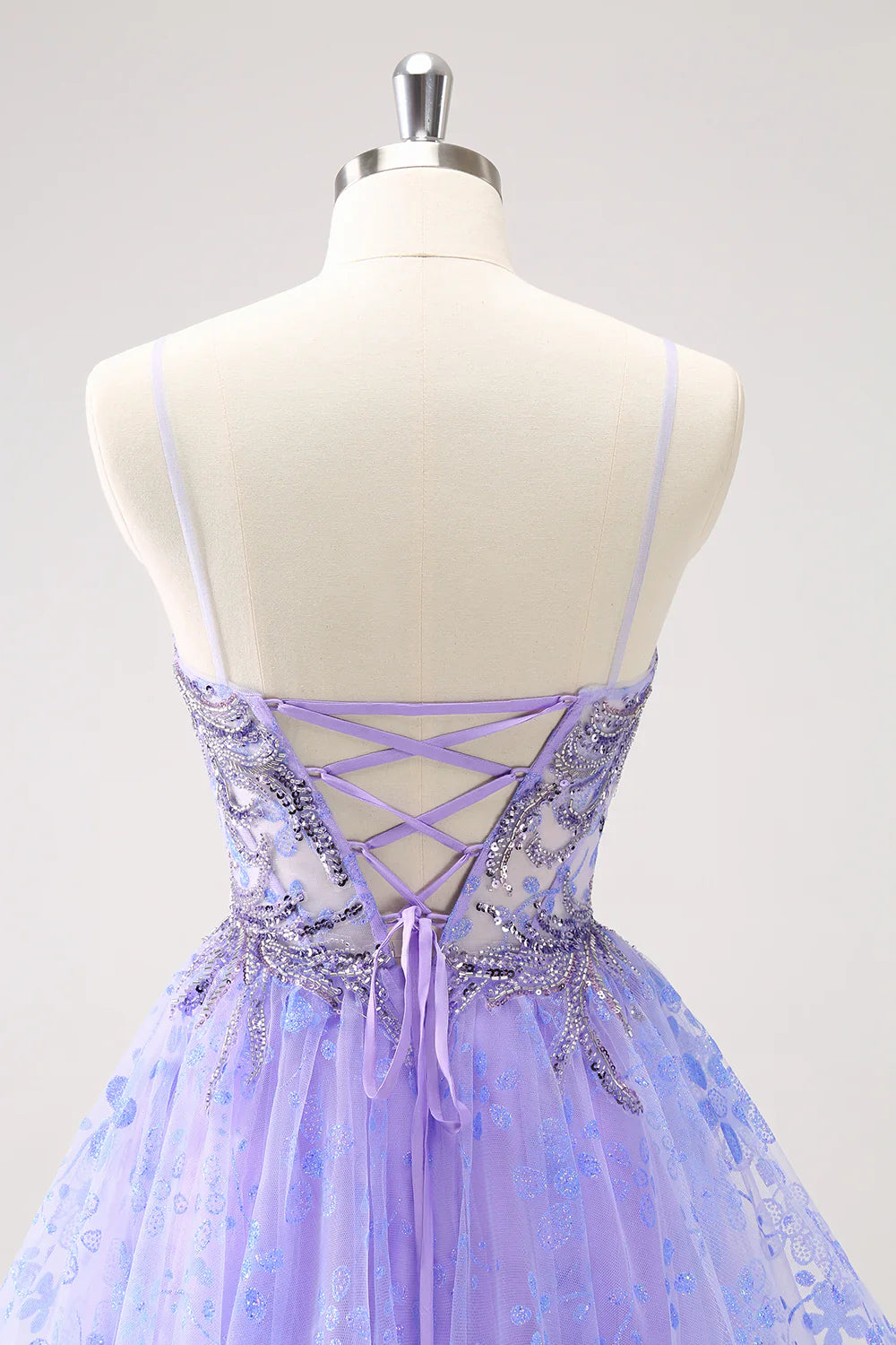 omberprom Short Homecoming Dress Sparkly Lilac A Line Corset Floral with Sequins Graduation Dresses