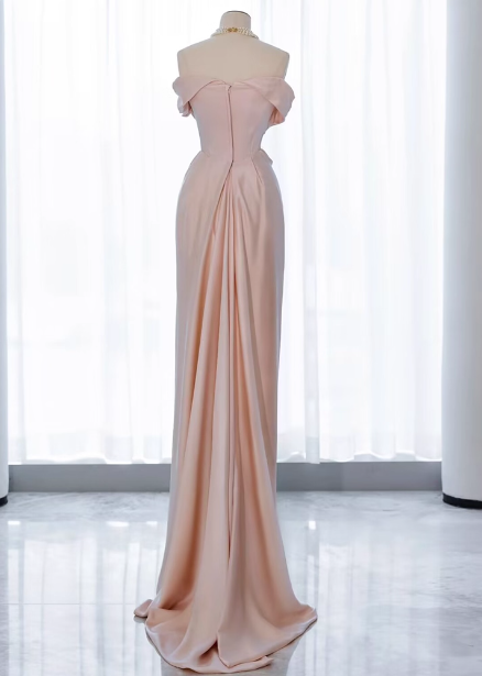 Elegant Black Slim-fit Off-the-shoulder Satin Long Prom Dress Evening Dress P4437
