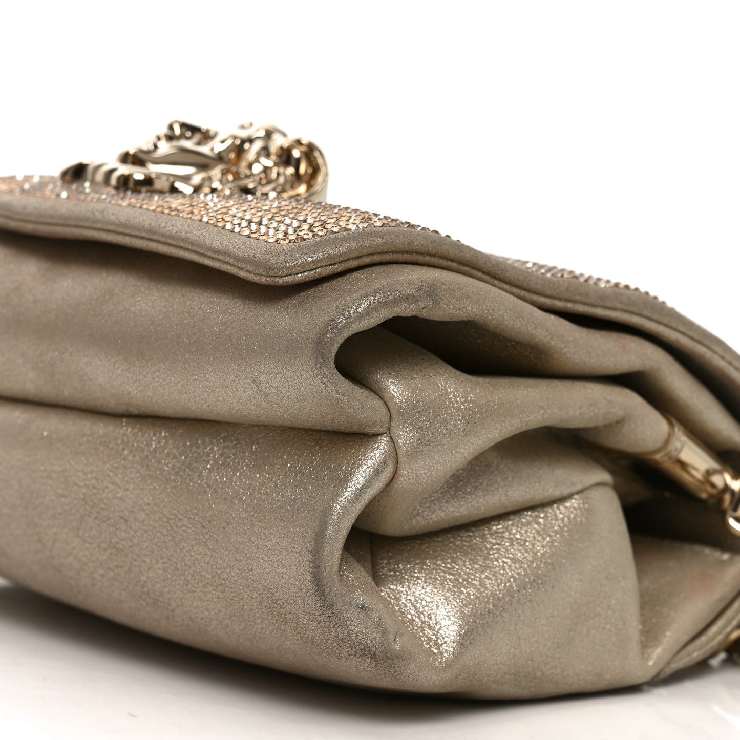 Suede Crystal Medusa Sultan Evening Bag Gold