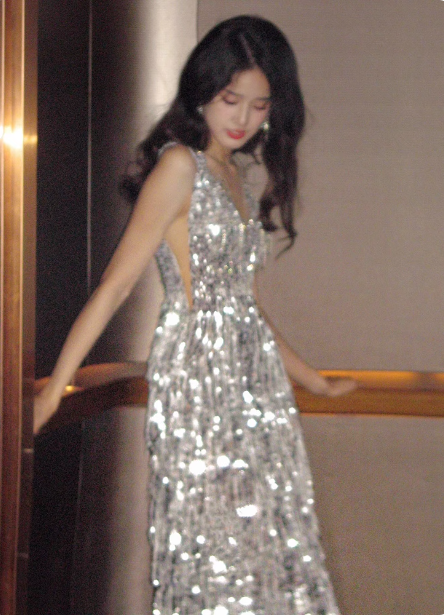 Gorgeous Silver V-neck Tassel Sequin Long Prom Dress Evening Dress P4443