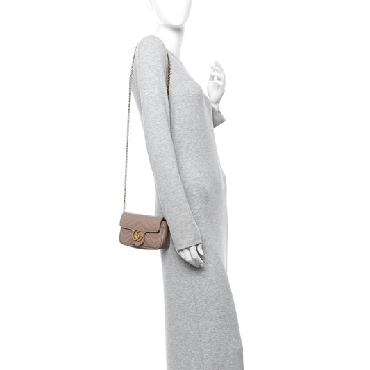 Calfskin Matelasse Super Mini GG Marmont Shoulder Bag Porcelain Rose