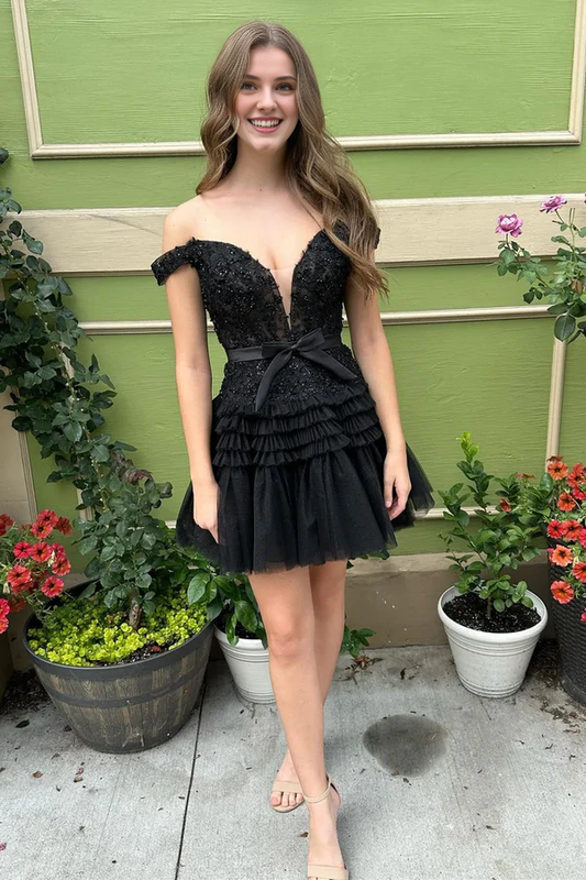 omberprom Elegant A Line Graduation Dresses Tulle Tiered Short Homecoming Dress