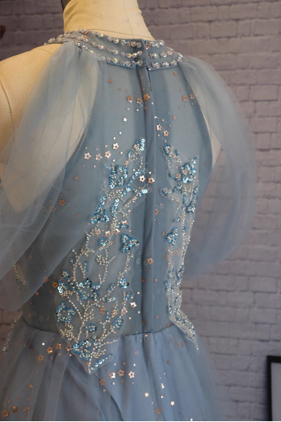 Elegant Pink A-line Halter Tulle Long Prom Dress Evening Dress P4483