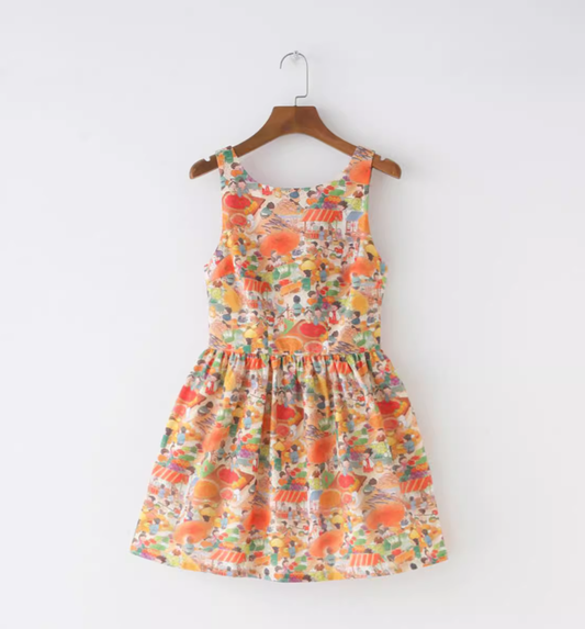 Cream style French floral solid color slimming waistband tank top dress new R2880