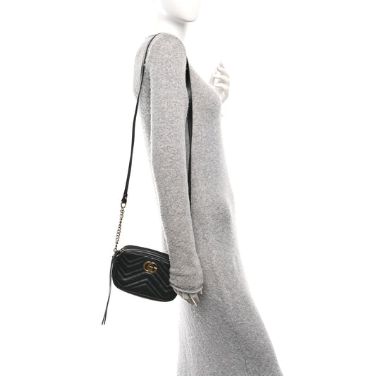 Calfskin Matelasse Mini GG Marmont Chain Shoulder Bag Black