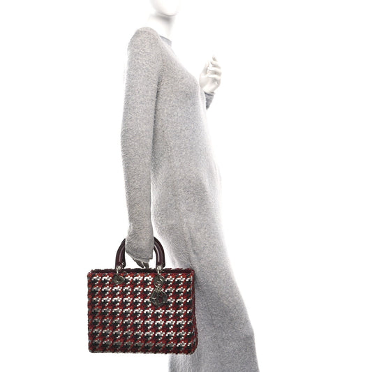 Lambskin Woven Tweed Large Lady Dior Red Multicolor