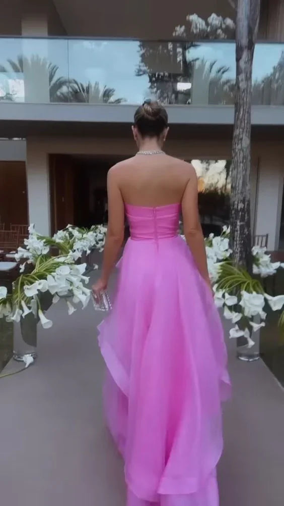 PM487, Simple Pink Sleeveless Long Prom Dresses, Strapless Evening Dresses, Pink Celebration Dress