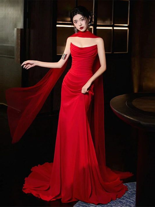 Red mermaid long prom dress, evening dress for women S6834
