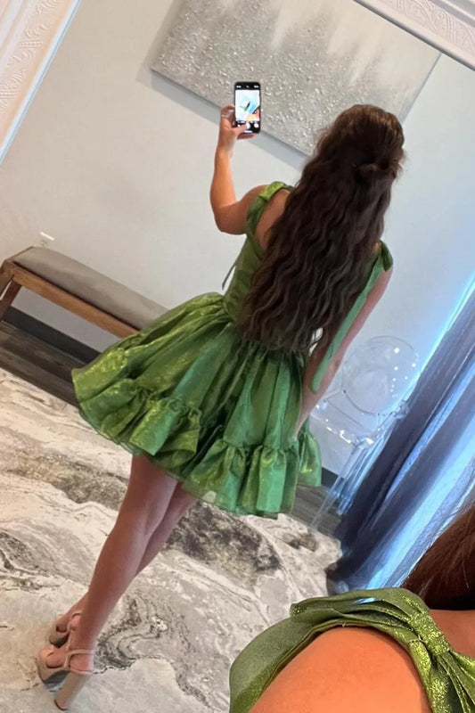 Charming A-Line Organza Mini Dress with Ribbon Straps Barbie Inspired Homecoming Dress