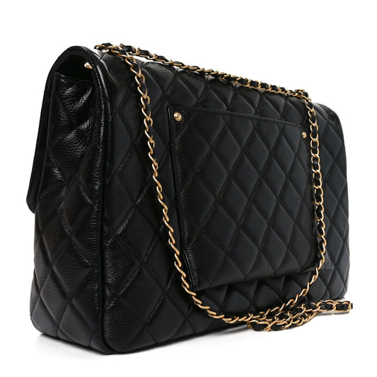 Caviar Quilted Small XXL Travel Flap Bag Black
