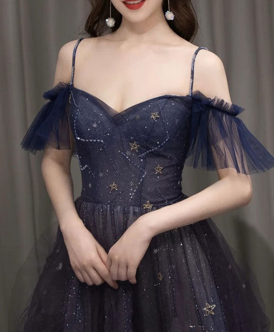 Beautiful Purple Tulle Beaded Sweetheart Long Party Dress, A-line Tulle Prom Dresses
