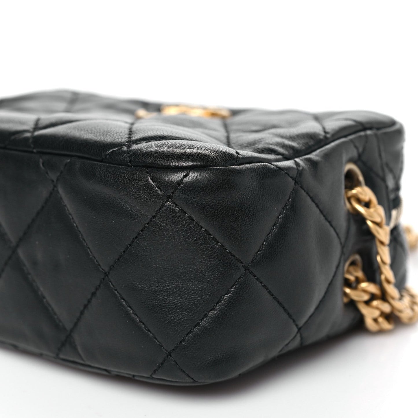 Lambskin Quilted Mini Pillow Crush Camera Case Black