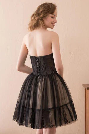 omberprom Elegant A line Graduation Dresses Strapless Tulle Homecoming Dress