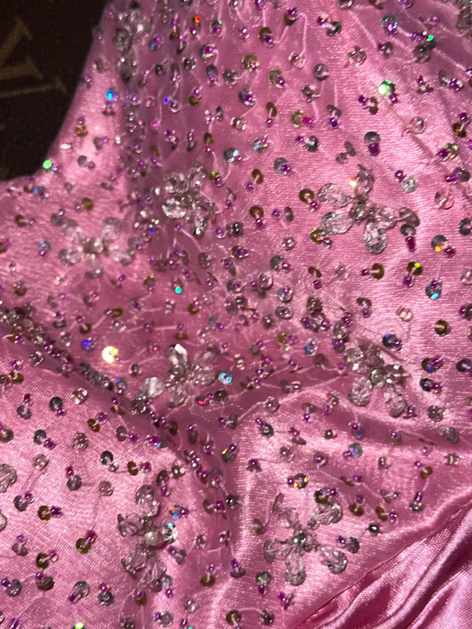 Glamorous Bright Pink Chiffon Sweetheart Beaded A-Line Strapless Evening Gown TP5363