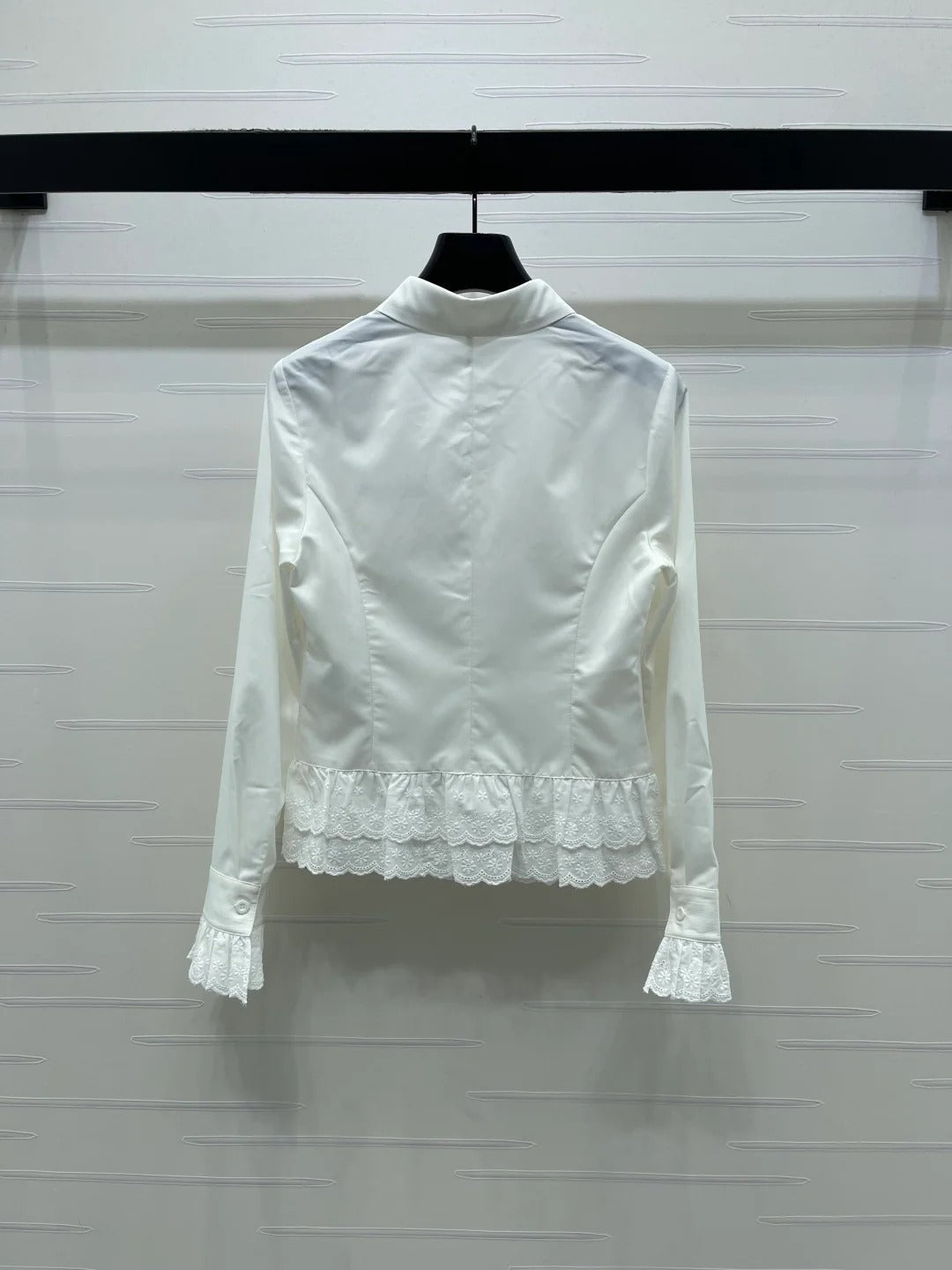 Miumiu 2026 Lace Embroidered Long-Sleeve Shirt Black and White Polyester 356380