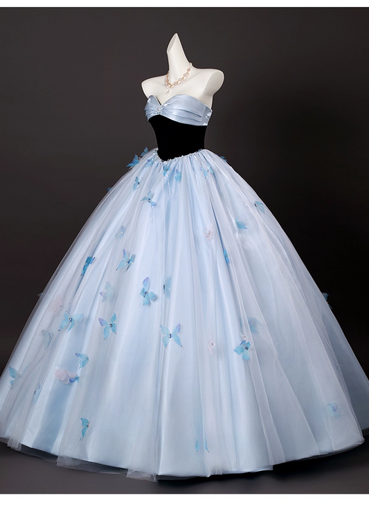 Chic Sky Blue Sweetheart Beaded Sweet 16 Quinceanera 3D Flowers A-Line Strapless Evening Dress Long Ball Gown TP4948