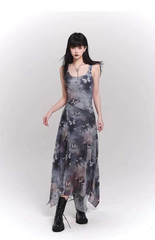 Simple Fashion Butterfly Pattern Design Sense Spaghetti Strap Dress TP2930