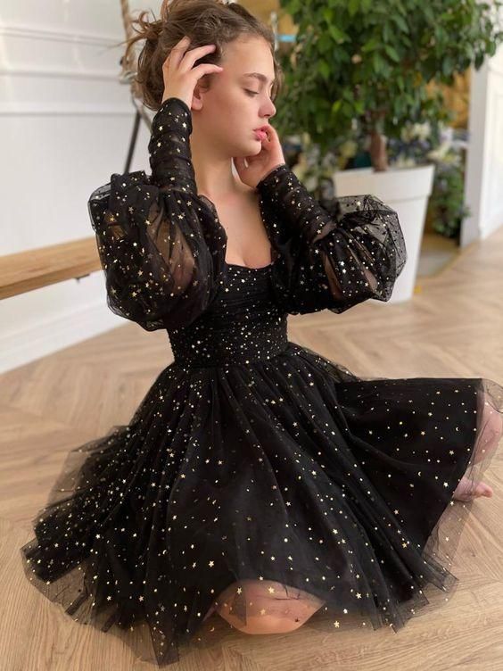 a-line tulle evening dresses sanai homecoming dresses long sleeves princess gown fg1642