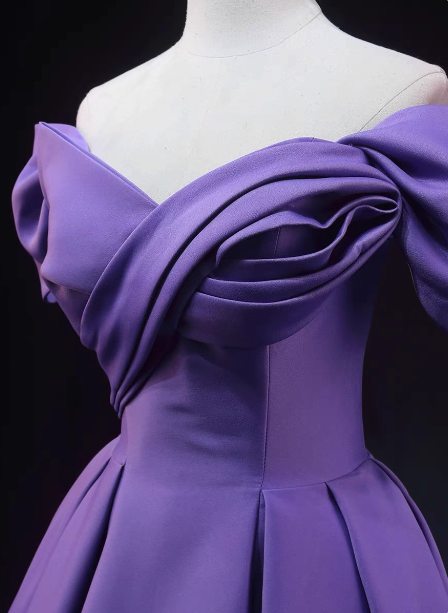 Elegant Lavender Off-the-shoulder Ruffled Satin Long Prom Dress Evening Dress P4602