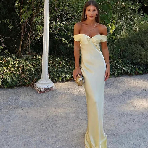 Enchanting Off-the-shoulder Satin Mermaid Floor-length Prom Dress Evening Dress TP4324