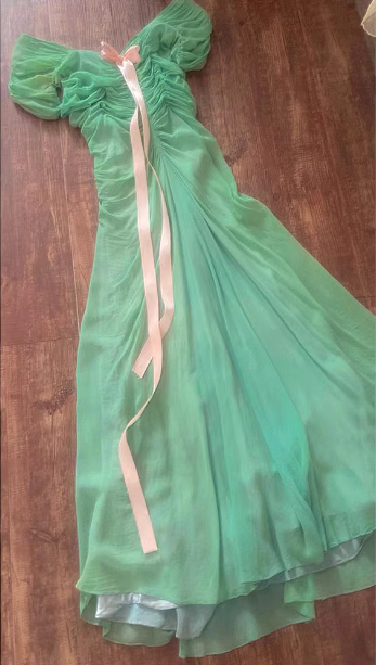 Fresh Green A-line Ruffled Chiffon Long Prom Dress Evening Dress P4611