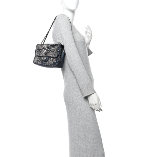 Oxidized Goatskin Strass Buonasera Medium Flap Dark Blue