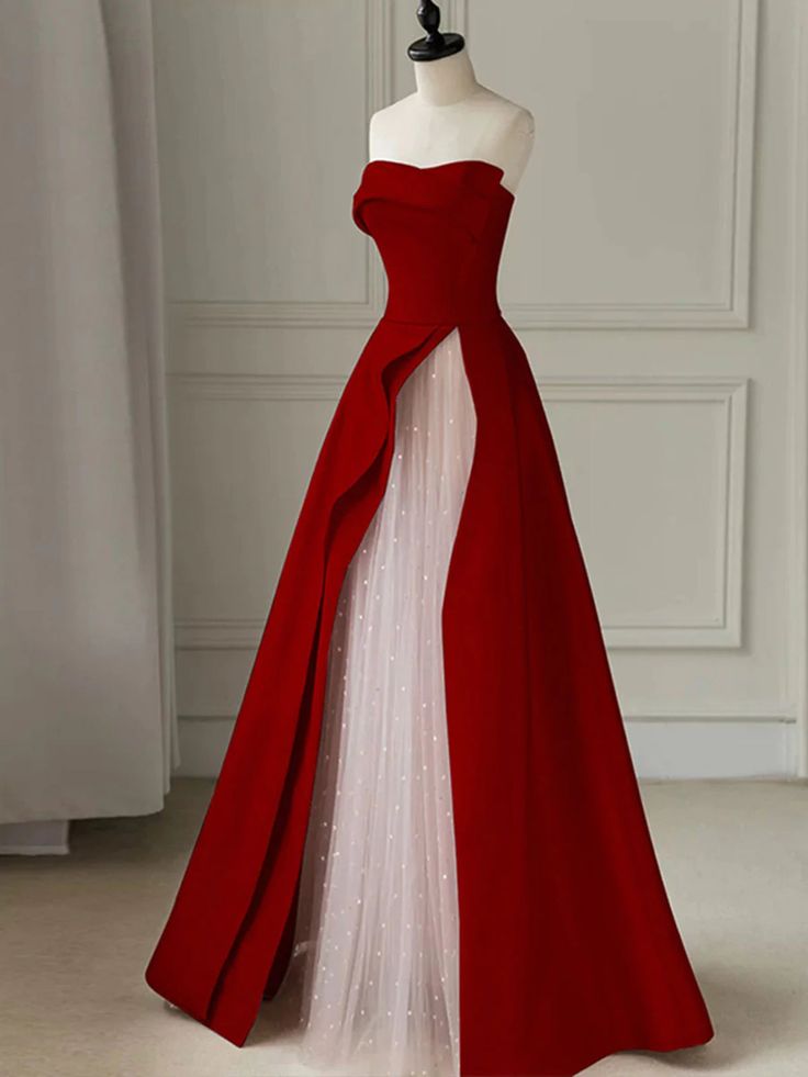 Black Strapless High-Slit Evening Gown S7061