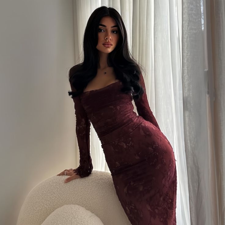 Lace Evening Dresses for Women Sexy Mermaid Long Sleeves Prom Gown S6968